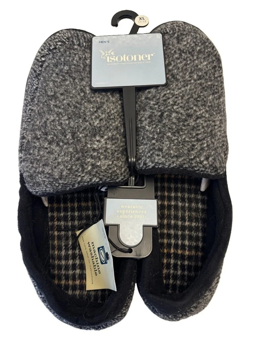 NWT Men’s Isotoner Memory Foam High Back Slippers Grey/Black XL (11-12)
